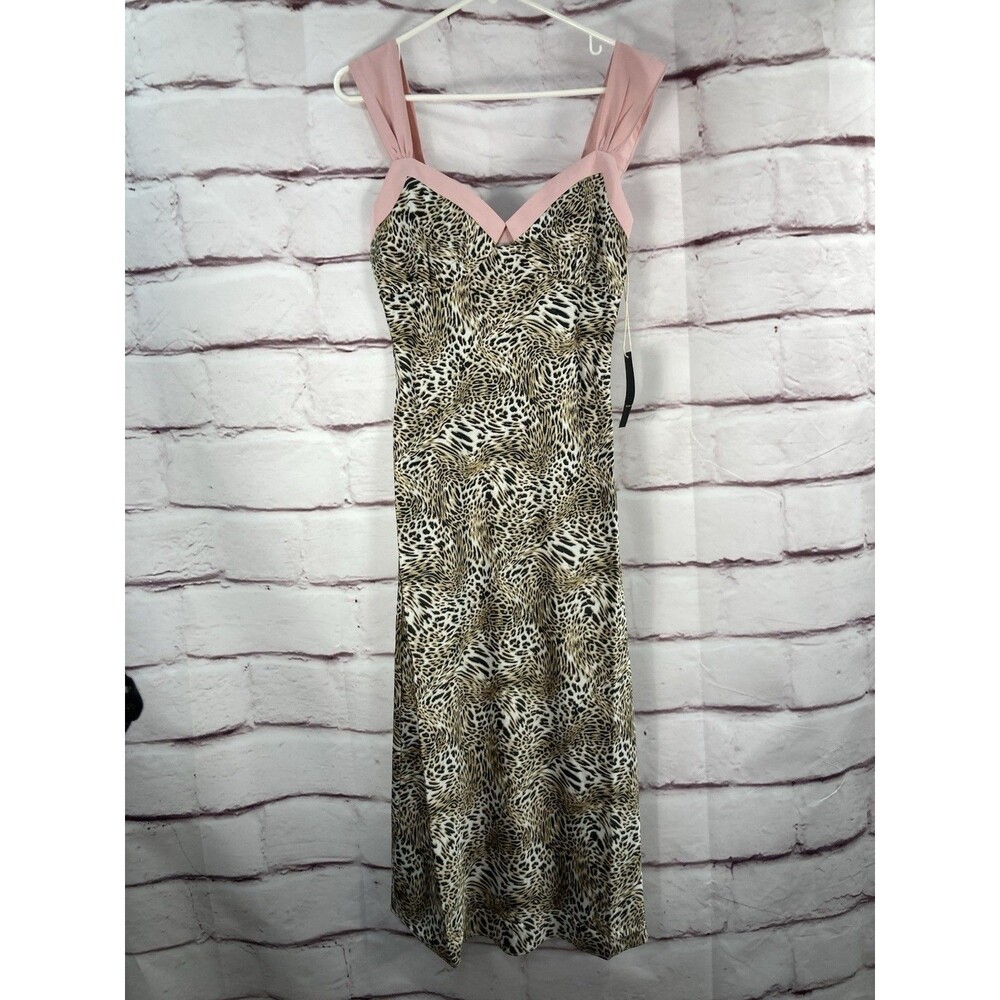 NWT Tilly’s West of Melrose Animal Print Slip Dress Pink Trim Wide Strap SZ S